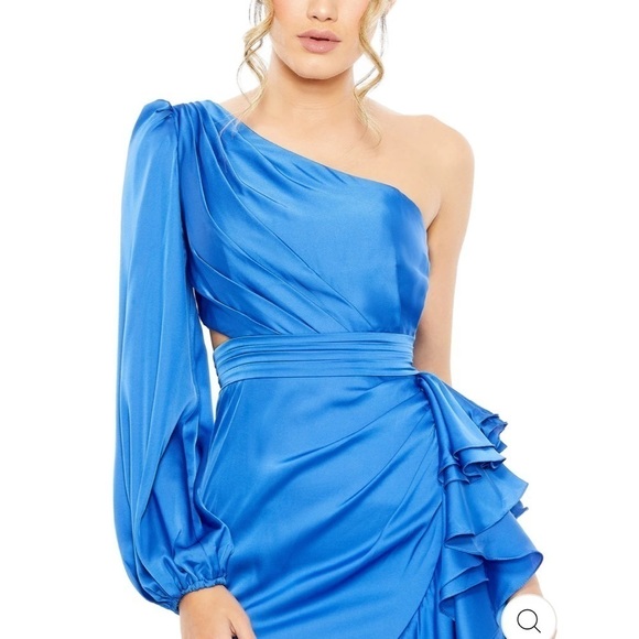 Mac Duggal ONE SLEEVE CUT OUT ASYMMETRICAL RUFFLED GOWN Dress - Picture 3 of 8